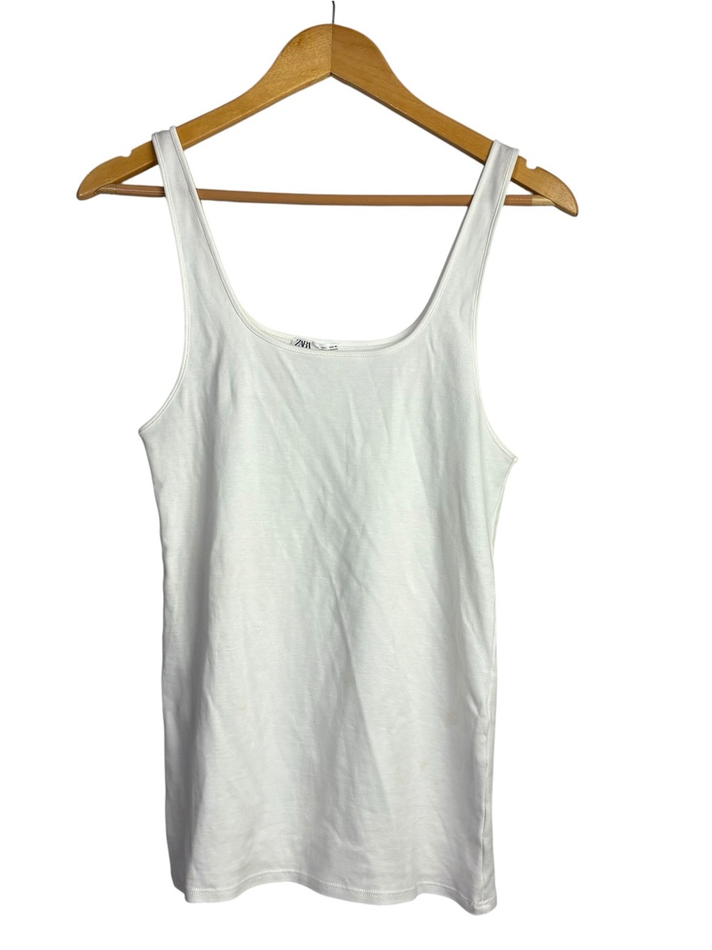 Zara Women's White Scoop Neck Tank Top 100% cotton size L